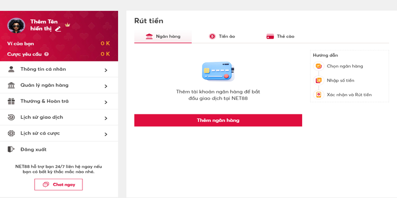 Hướng dẫn rút tiền Net88 trực tuyến nhanh nhất